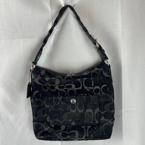 Coach Logo Black Canvas & Leather Top Handle Turnlock Handbag
